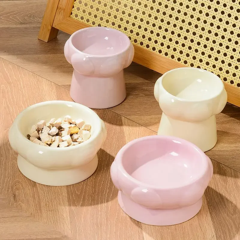 Cat Bowl Ceramic New Cute Neck Protection Cat Food Bowl Anti Overturning Cat Eating and Drinking Pet Dog Food Bowl