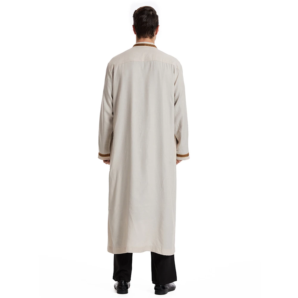 Nieuwe 2024 Heren Lange Mouwen Jubba Thobe Arab Moslim Midden-Oosten Ramadan Gewaad Islamic Kaftan Maxi Moslim Dubai Thobe Long Abaya