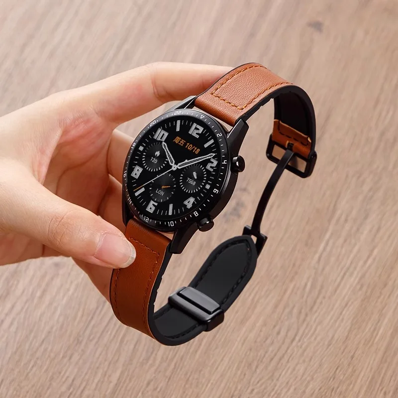 Pulseira de relógio de couro magnética de 22 mm compatível com Huawei Xiaomi Samsung Galaxy Watch 3 45/46 mm pulseira unissex para mulheres e homens