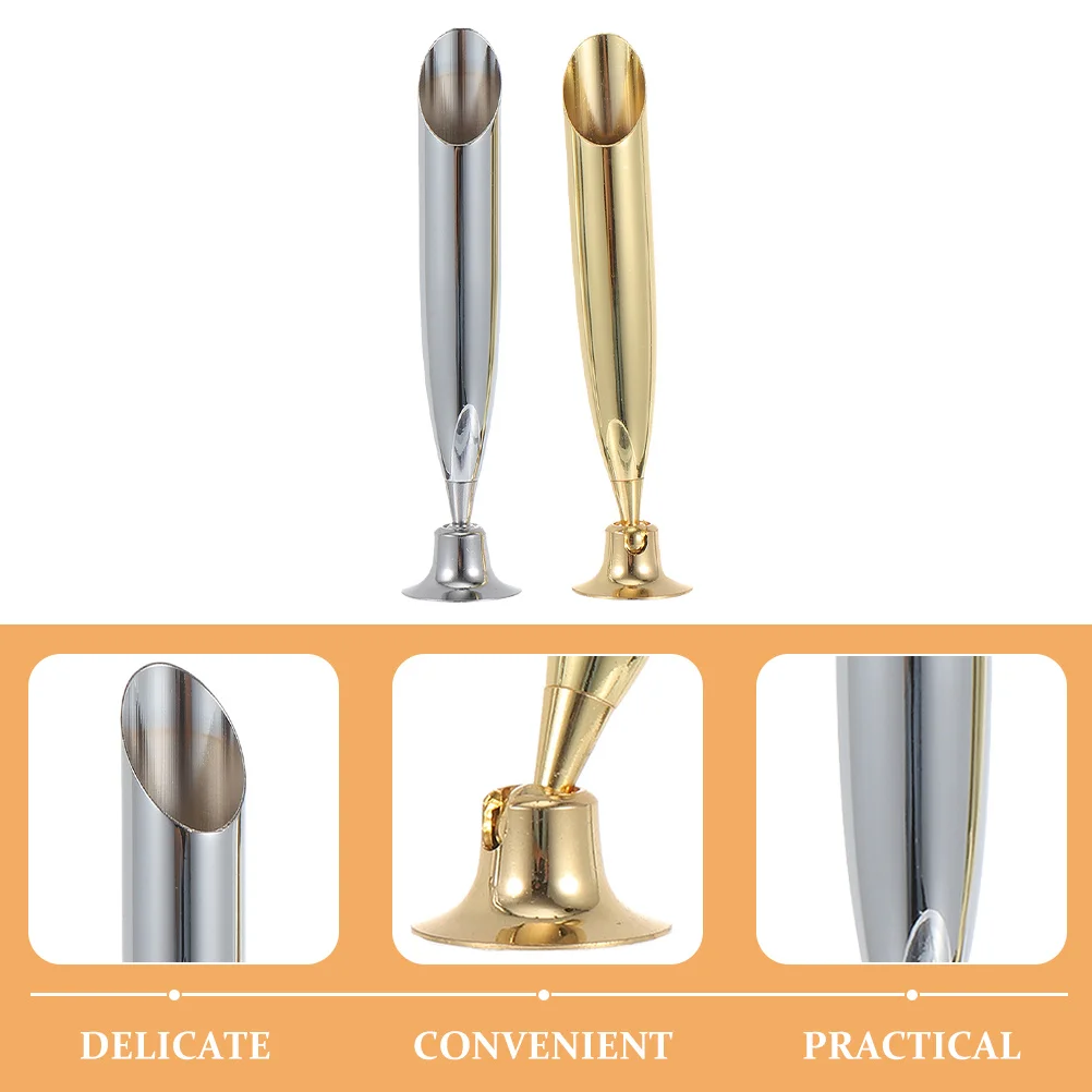 

2Pcs Exquisite Metal Pen Stand Stainless Steel Pen Holder Unique Shape Design for Desk Organizing and Decorating