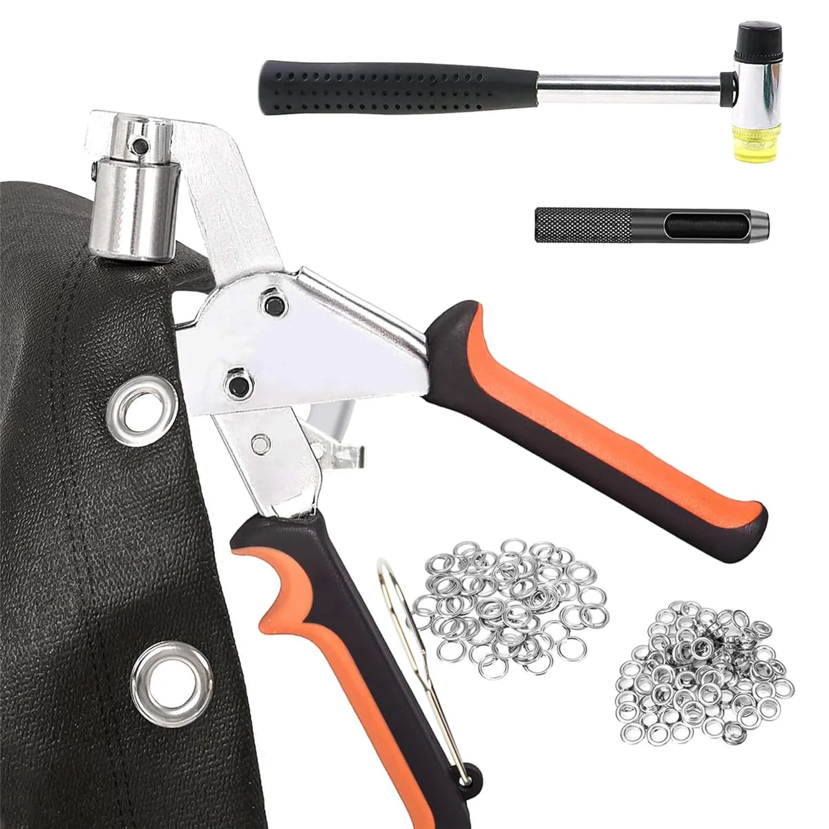 Grommet Tool Kit 3/8, Grommet Kit with 500Pcs 3/8 Inch Grommets and Rubber Hammer, Manual Grommet Press Machine