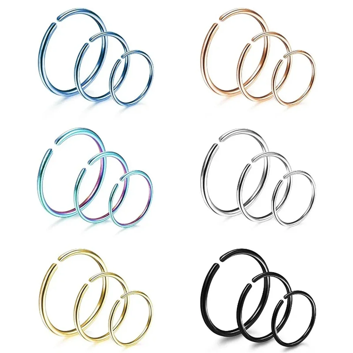 2/3/5Pcs 20G Fashion Stainless Steel Thin Fake Septum Nose Ring,Hoops Labret Fake Lip Ring Cartilage Tragus Helix Earrings