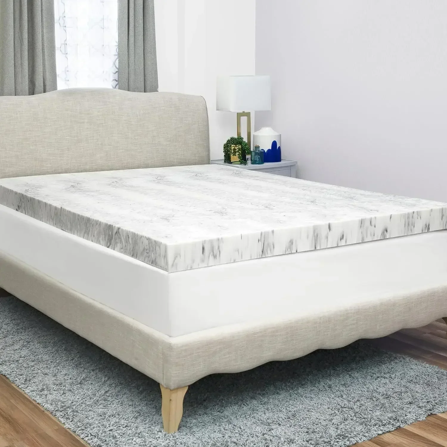 BioPEDIC 4-Inch King Size Mattress Topper, Bamboo Charcoal Infused Medium Plush Memory Foam Mattress Topper,