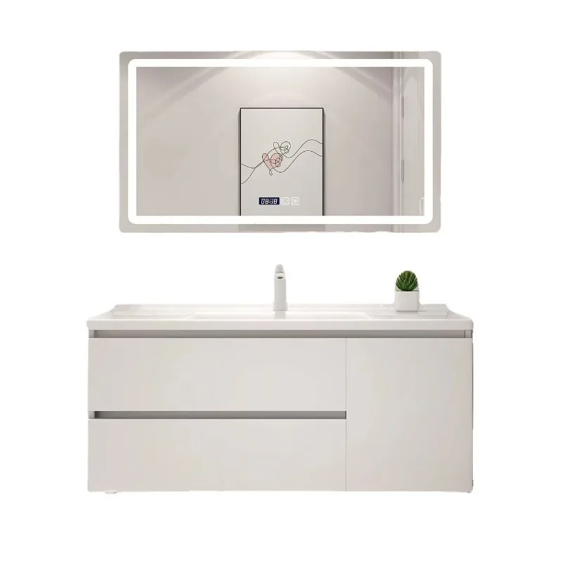 Madeira maciça cerâmica bacia integrada armário do banheiro combinação moderno simples armário de lavagem de rosto armário de lavagem de rosto banheiro