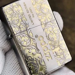 Mechero Zippo Edición Limitada Vintage dorado patrón Floral arte de flores accesorio de colección a prueba de viento en caja