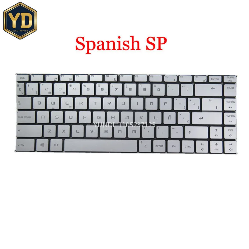 YD Laptop Monochrome Backlit Keyboard For MSI GS65 9Z.NEVBN.A0S NSK-FDABN S1N-3EES501-D10 S1N3EES501D10 Spanish SP Sliver New