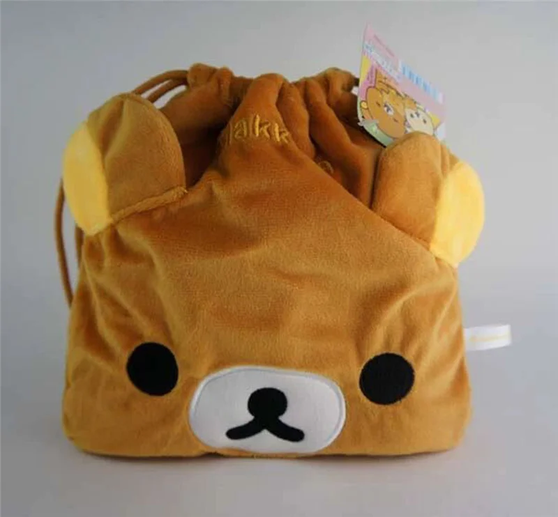 New Cute Rilakkuma Bear Plush Drawstring Bag Pouch Cartoon Anime Kawaii Storage Organizer Bags for Girls Woman