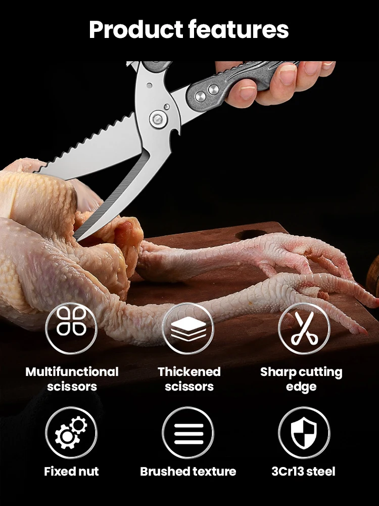 Multi-Purpose Kitchen Scissors Chicken Bone Scissors Fish Killing Stainless Steel Cook Sharp Scissors Knife Kitchen Tool