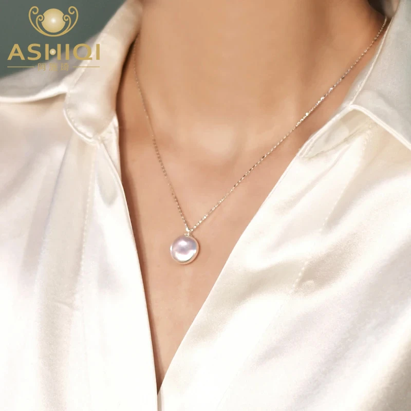 ASHIQI Natural Baroque Pearl 925 Sterling Silver Pendant Necklace Fashion for Women Choker Wedding Party