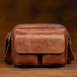 Retro leather messenger bag horizontal men's baotou leather shoulder bag commuter casual small bag art messenger bag