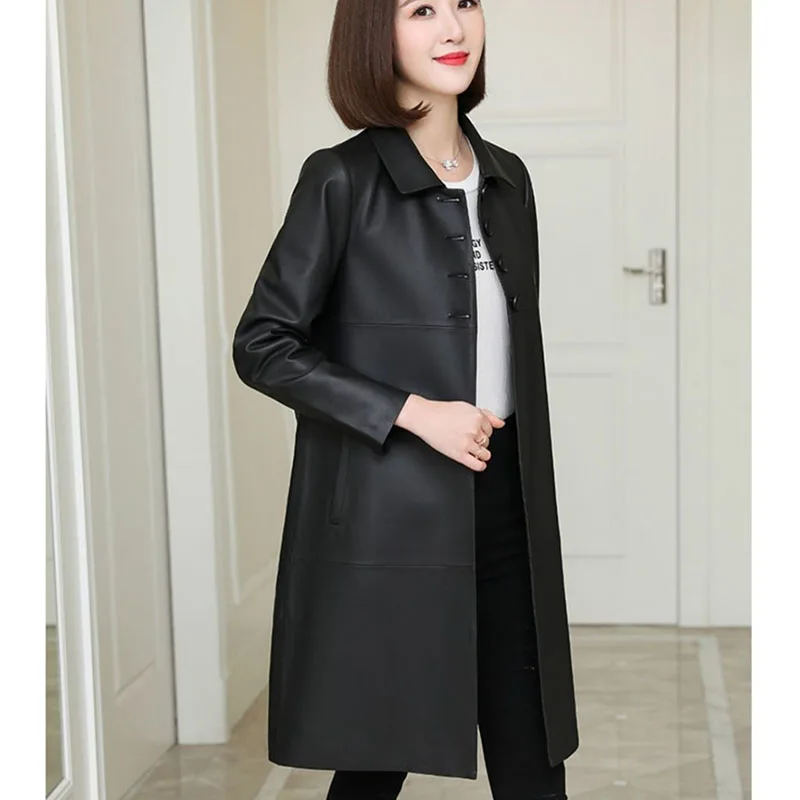 Autumn Ladies Faux Leather Tops Korean Women Large Size 5XL PU Leather Jacket High-grade Female Medium Long Styles Leather Coat