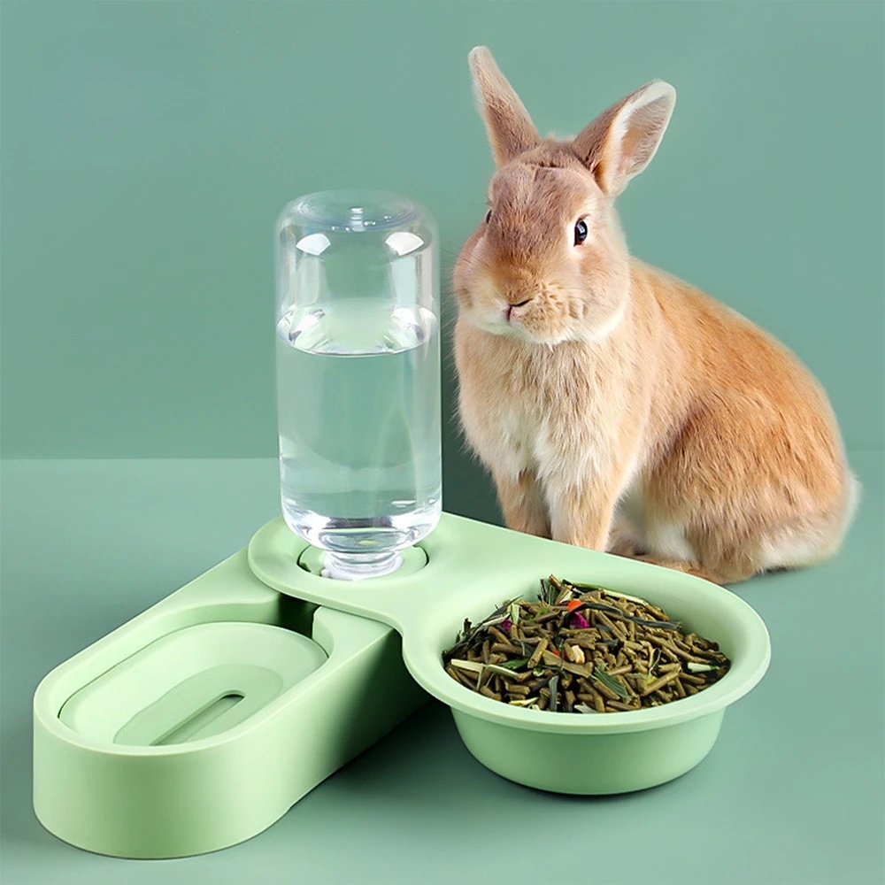 Pet Rabbit Chinchilla Guinea Pig Food Bowl Auto Feeder All-in-One Splice Food Bowl Drinking Fountain Raised Standing Dish Bowl