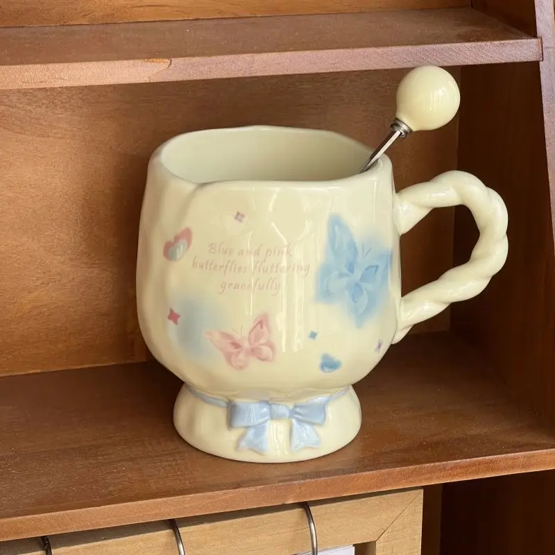 كوب سيراميك على الطراز الكوري إبداعي عالي المظهر على مستوى فتاة قلب جميل جميل على شكل فراشة هدية ذات مغزى