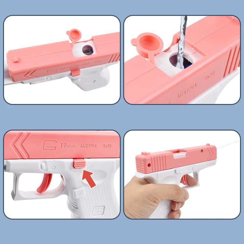 Pistola de agua Glock para niños, PISTOLA DE PULVERIZACIÓN de agua al aire libre, juguete Manual de explosión, juego interactivo para padres e