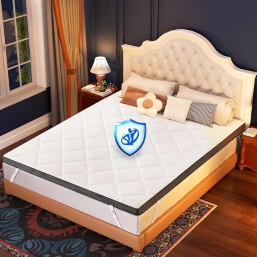 

Mattress Topper:High Density Foam for Back Pain Relief, Super Supportive Coolg Breathable Bed Topper, Bamboo Washable Anti-Slip