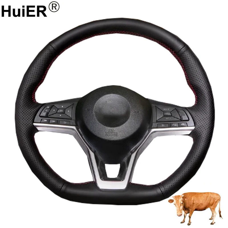 

Cow True Leather Hand Sewing Car Steering Wheel Cover For Nissan Versa 2020 - 2023 Cowhide Protector Wrap Protector Case