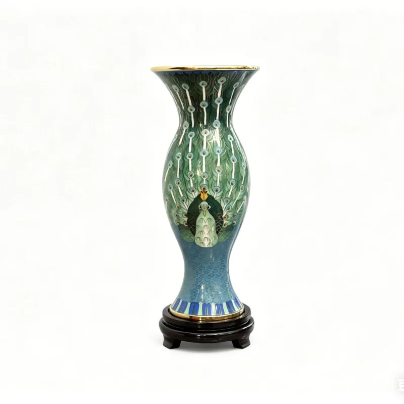 12-Inch peacock bottle, copper tire filigree enamel foyer, living room furnishings