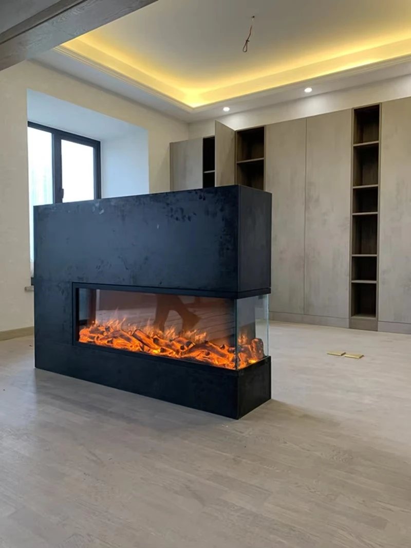 Multicolor Flames Hotel Use Remote Control English Adjustable 2000mm Modern High-end Built-In Electric Fireplace 2 Sided View