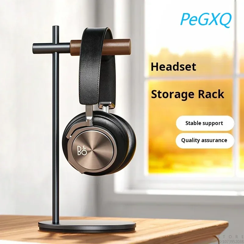 Black Walnut Wood & Aluminum Headphone Stand Nature Walnut Gaming Headset Holder with Solid Metal Base for Table Desk Display