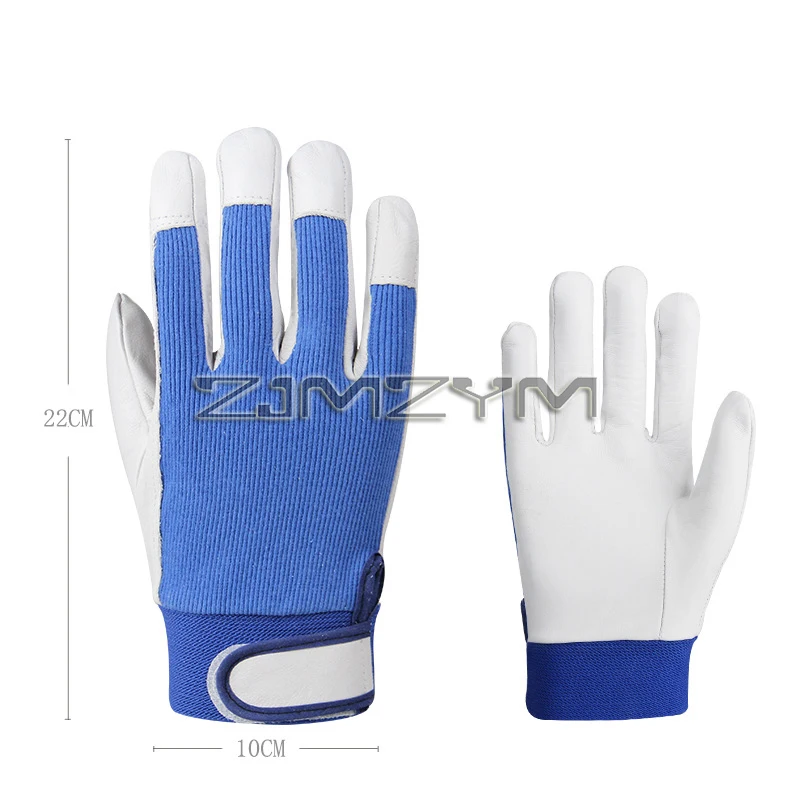 Goatskin TIG Welding Gloves with Elastic Wrist Cuff, Heavy-Duty Goatskin Working Gloves, Nylon Stretch Back, Blue/ Red