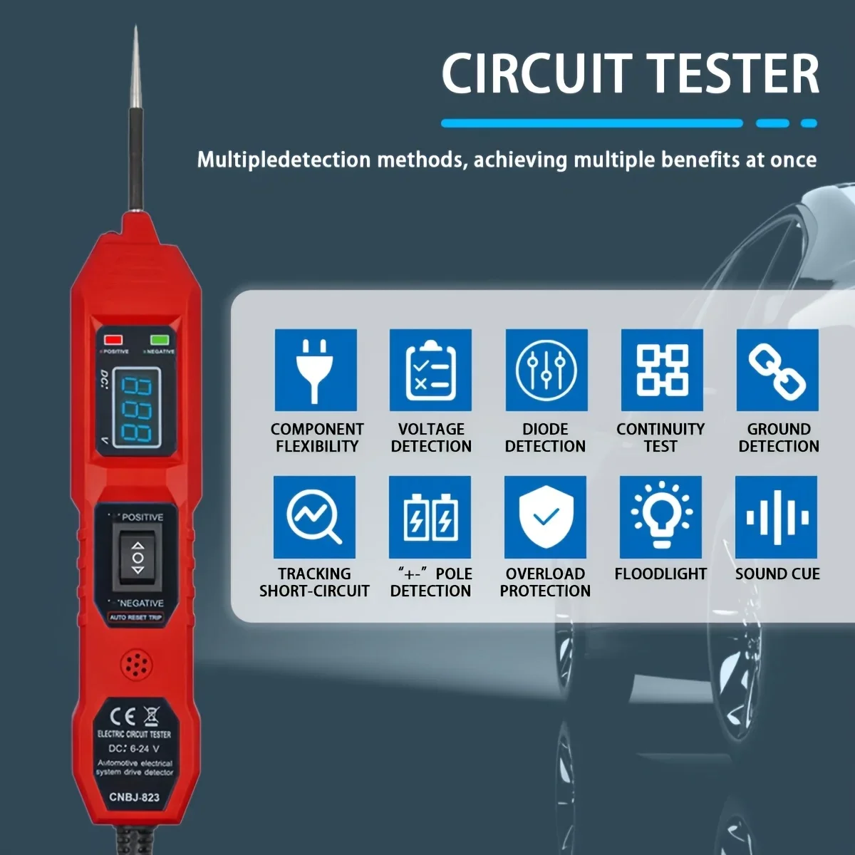 Smart Car Circuit Tester 823, with Led Voltage Display - USB Powered, Compatible with 3.5-36V Dc Vehicles