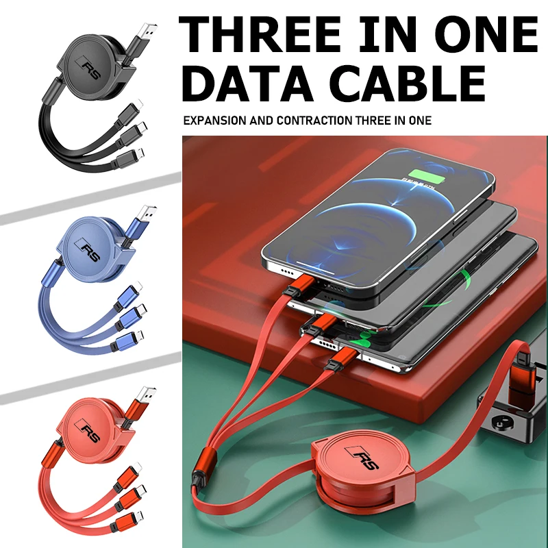 Автомобильный USB-кабель для быстрой зарядки типа C, телескопическое зарядное устройство 3 в 1 для Audi TT RS4 RS3 RS4 A2 A5 A6 RS7 RS8 Quattro SLINE RS