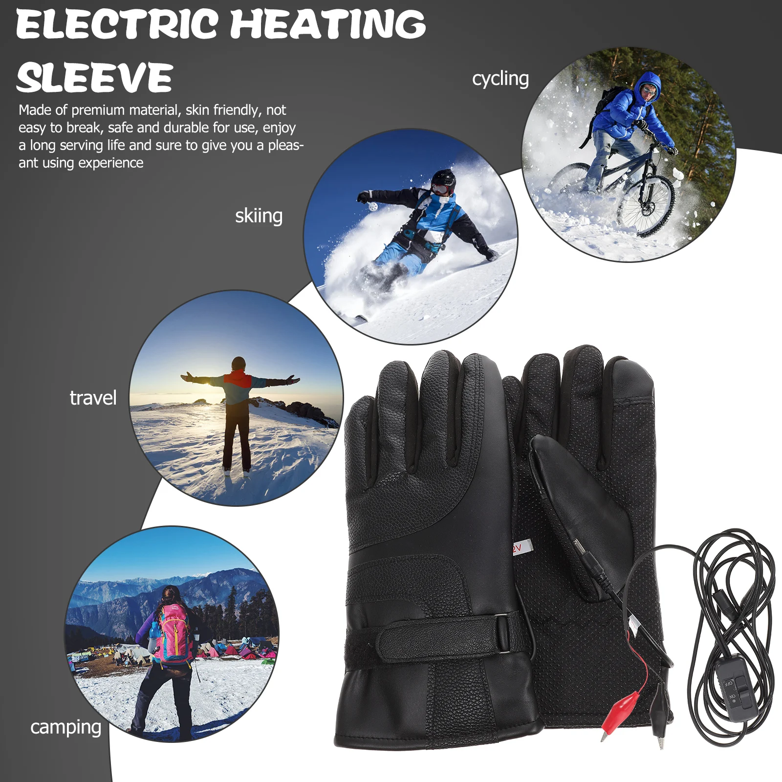 

Heated Grips Motorcycle Black Pu Electric Mittens Adjustable Durable Electric Motorcycle Gloves Winter Riding Warm H Hike
