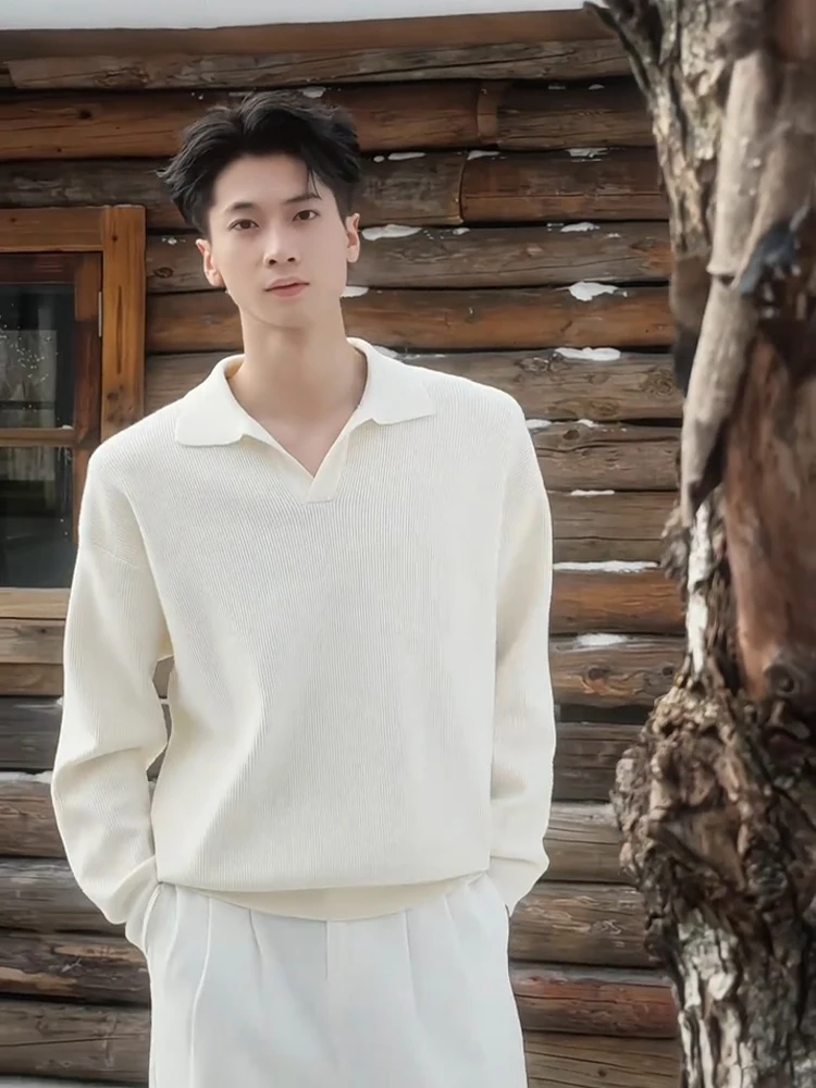 

Korean Sle Men's Knitwear Pure Color O-Ne Sweater Winter Warm Soft Fabric Casual Faion Inner Wear V-Ne Long Sve