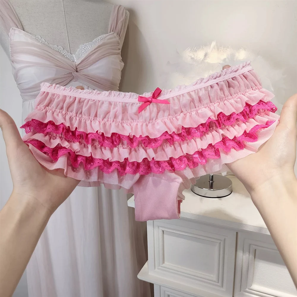 Damen-Slips mit süßer Schleife, Spitze, sexy Prinzessinnen-Stil, niedrige Taille, 3D-Rüschen, niedliche Slips, weiche, dünne, atmungsaktive Dessous – Detail 9