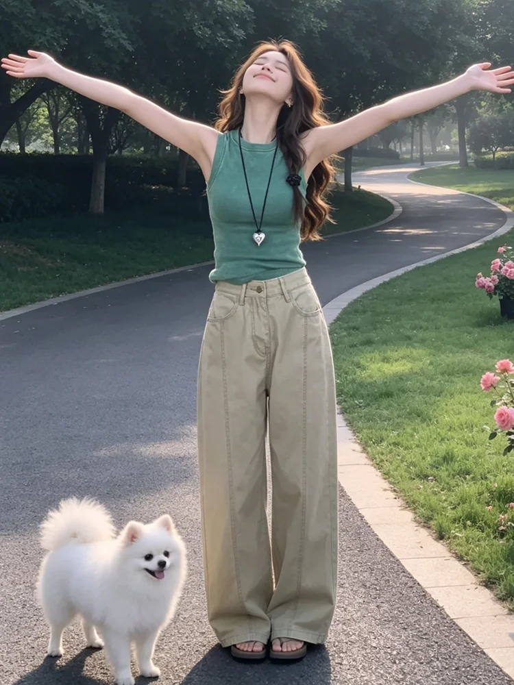 

plus Size Knitted Tube Top Women's Summer New Style Casual Loose Fit Breathable Color round Neck Pullover Tank Top