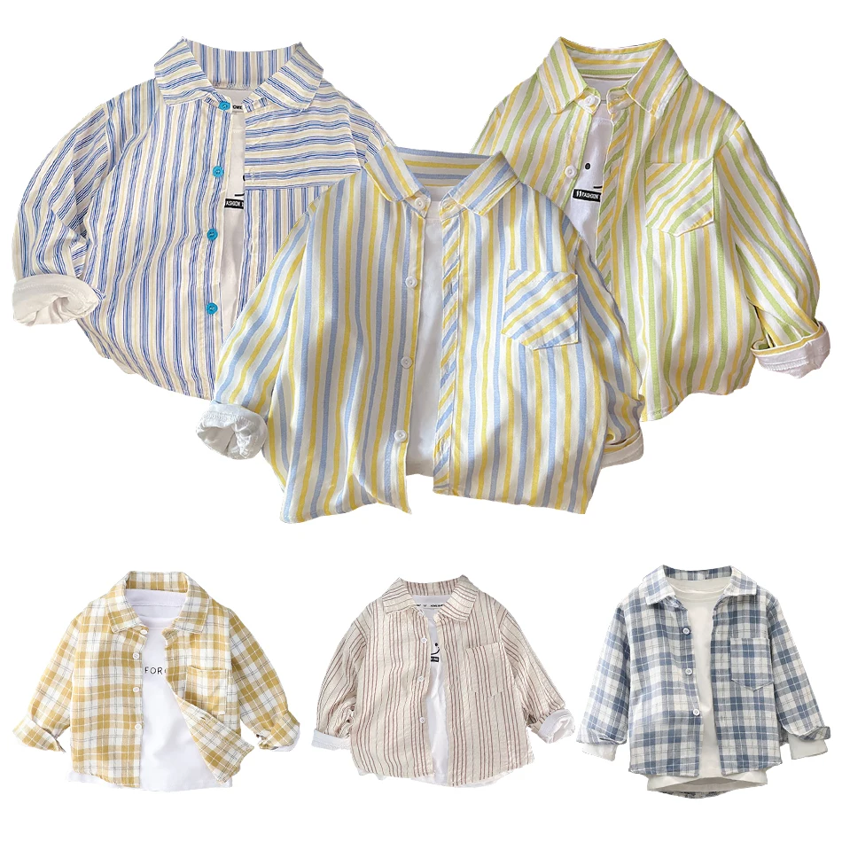 Spring and Autumn Collection for Young Boys Long Sleeve Plaid Shirts with Trendy Korean Design Perfect for the Upcoming Season