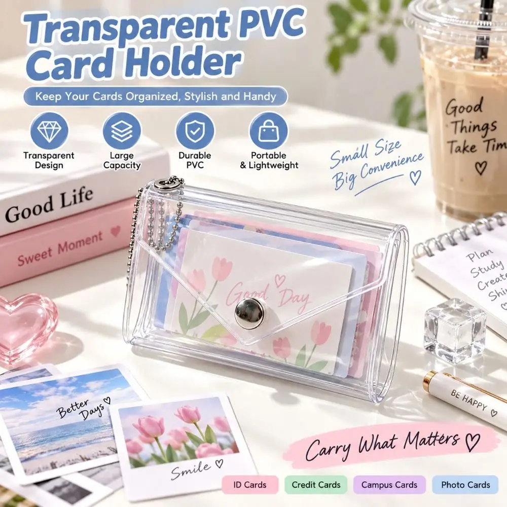 Stylish Starlight Glitter Finish Card Holder Transparent PVC Card Case Multi-Purpose Coin Purse Travel