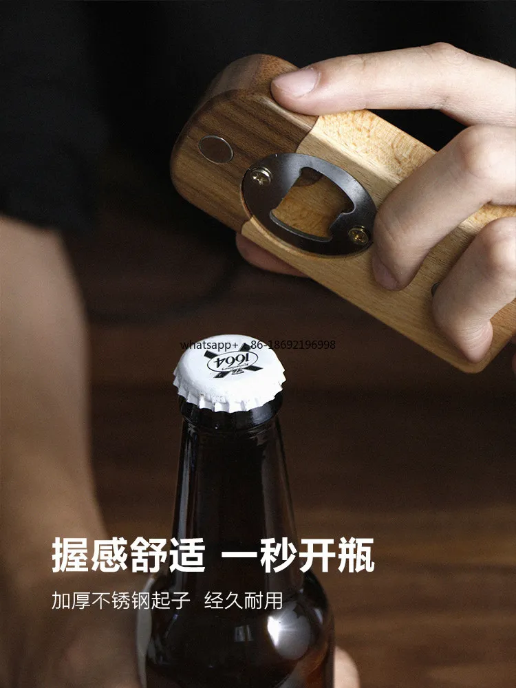 Love Wooden Ice Cream Bottle Opener Solid Wood Refrigerator Sticker Magnetic Can Opener Beer Screwdriver