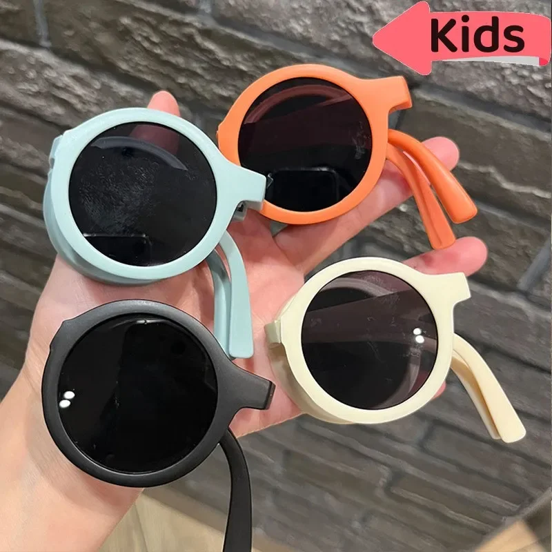 Foldable Kids Sunglasses Retro Children Cute Folding Sun Glasses Ultralight Round Frame Outdoor UV Shades Eyewear for Boys Girls