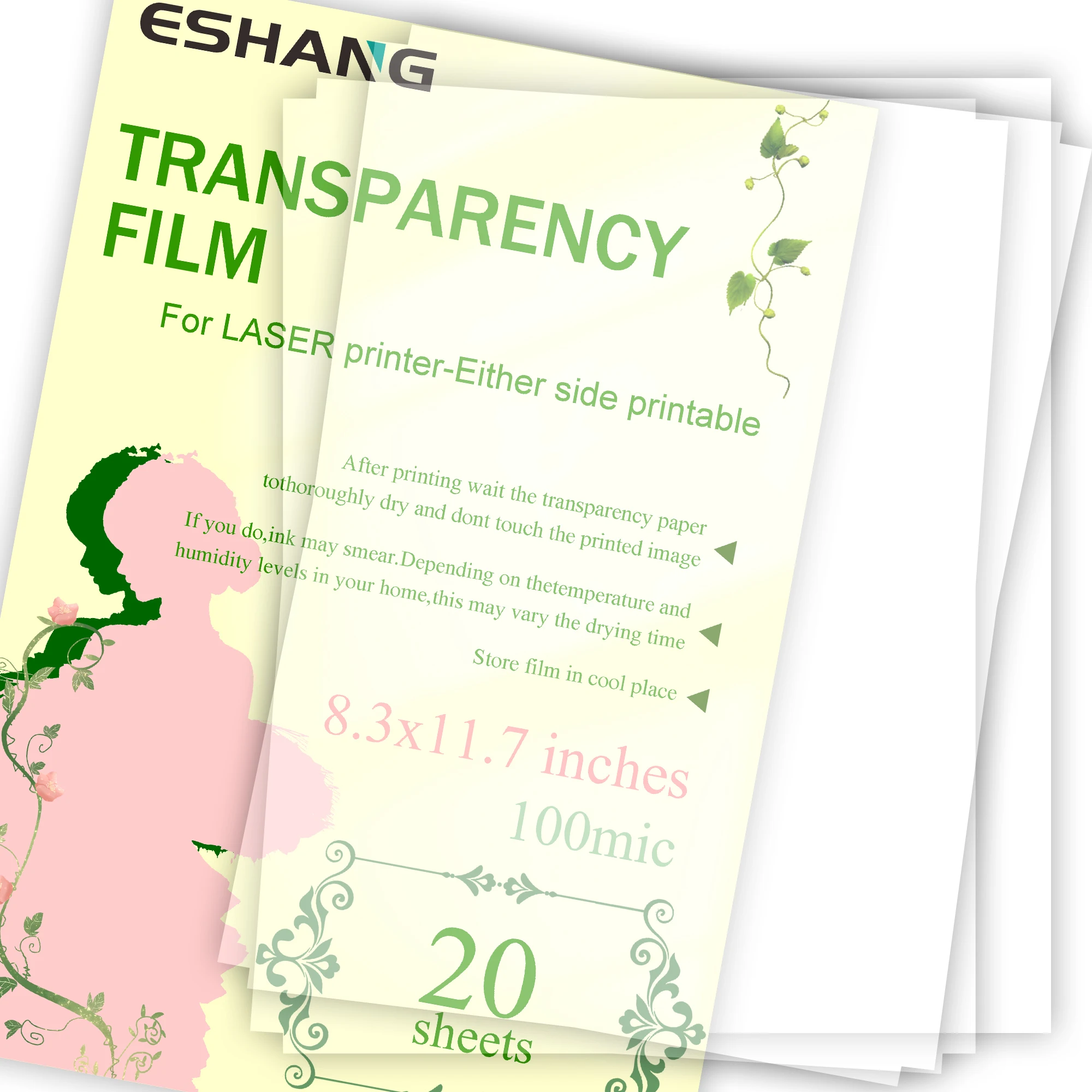 A4 Laser Transparency Film 20 Pack, Double Sided Clear Printable for Overhead Projector & Tattoo Stencils