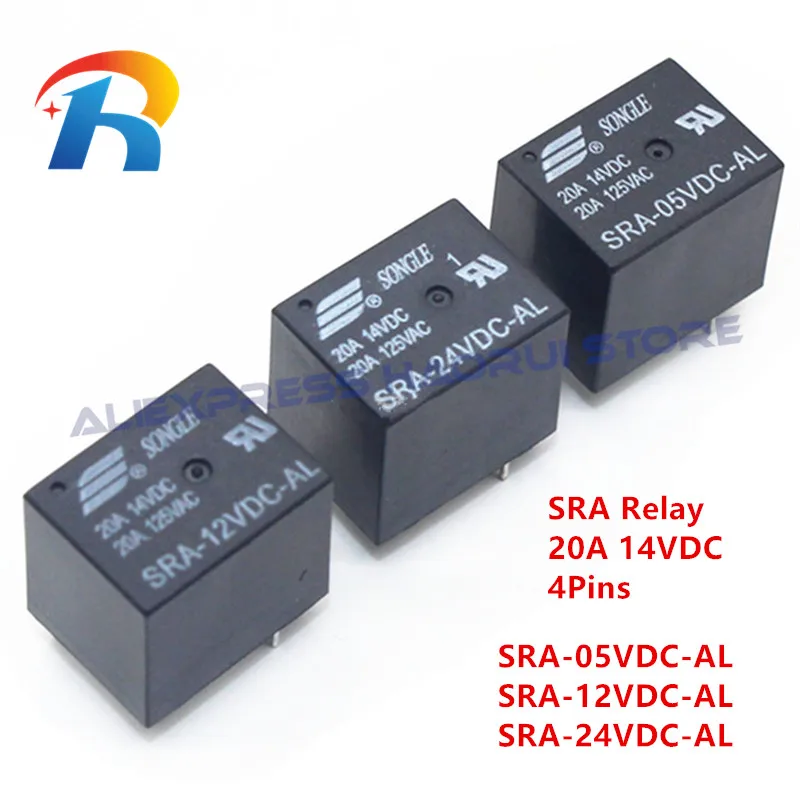 5Pcs T74 Power Relays SRA 05VDC 12VDC 24VDC AL SRA-05VDC-CL SRA-12VDC-CL SRA-24VDC-CL 20A 14VDC Normally Open Conversion 4P/5Pin