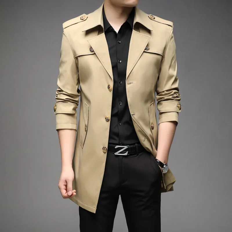

Casual Sle Men's Long Coat Spring Autumn Middle Length Busin Casual High End Slim Fit Windbreaker Youth Trend Long Coat