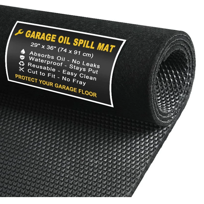 2pcs Trunk Mat Garage Floor Mat 29”x36” Oil Spill Mat Waterproof Backing Absorbent Pad Protects Floor Durable Reusable Black