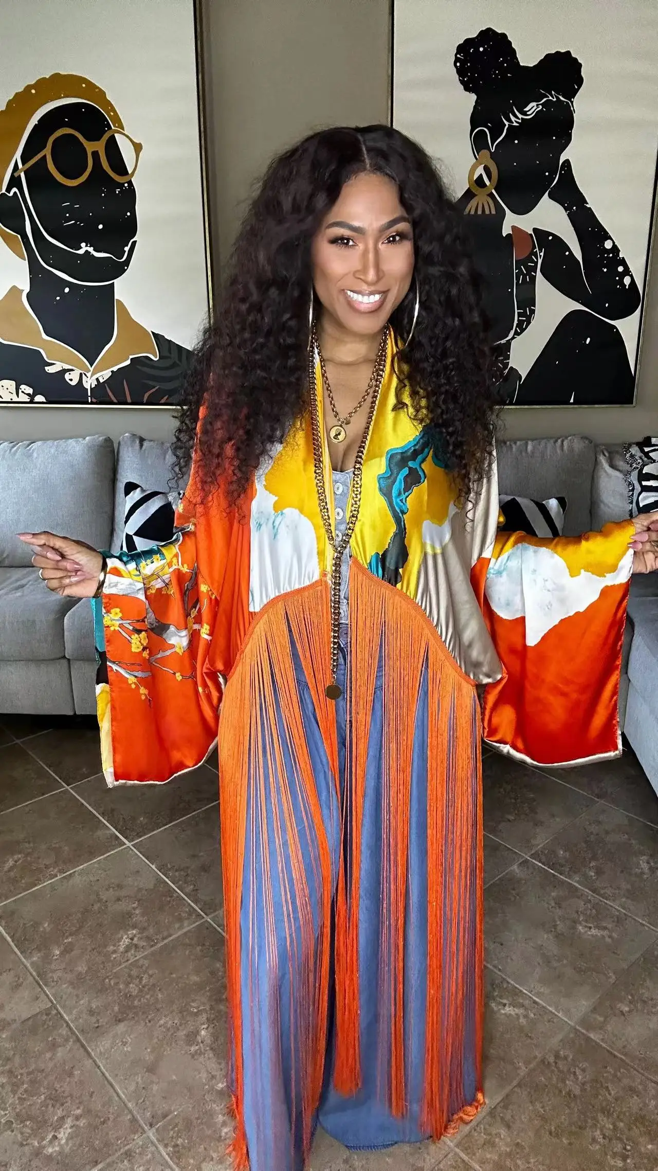 African Women Summer Boho 2024 New Fashion Blogger Design Long Tassel Kimonos Oversized Europe Hot Lady Swimwear Cover Up