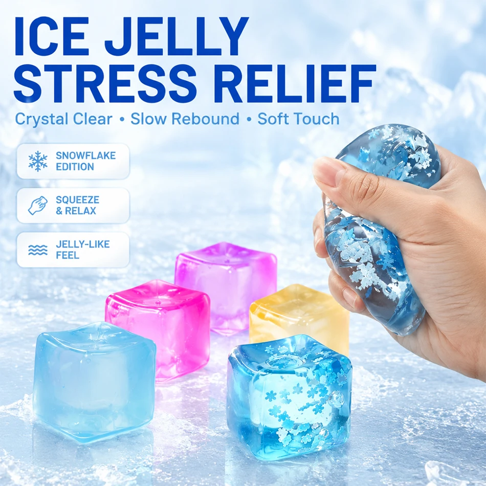 Crystal Clear Ice Cube Squishy Slow Rising Snowflake Stress Relief Fidget Toy Sensory Squeeze Anti Anxiety Jelly Touch Desk Gift