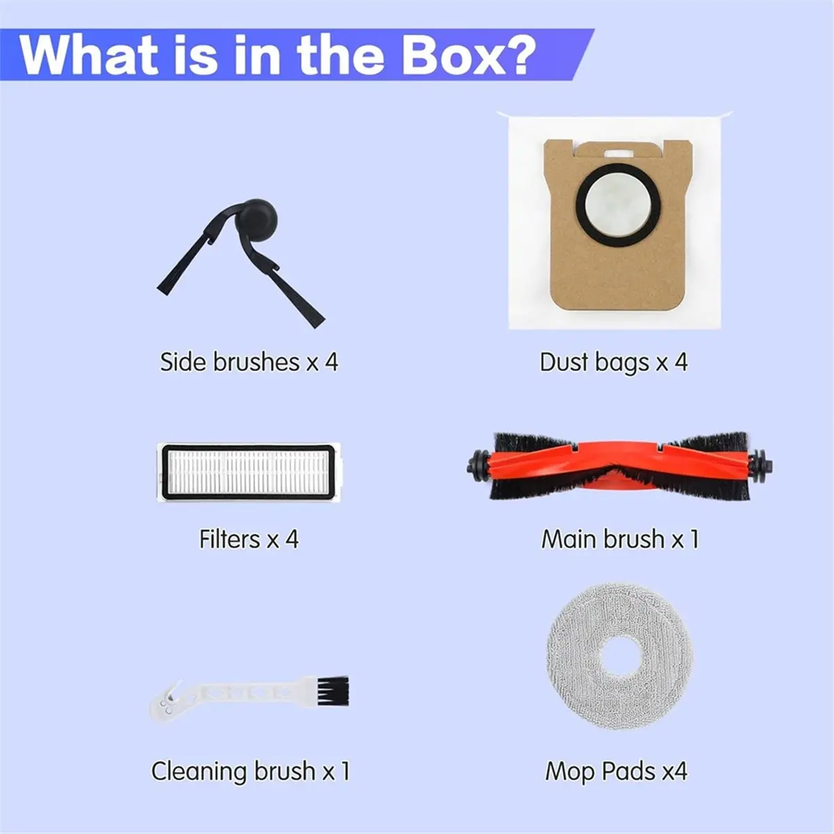 Homegood Accessory Replacement for Xiaomi 5/5 Pro Robot Vacuum Cleaner, Main Brush, Side Brushes,HEPA Filters, Wipes, Dust Bags