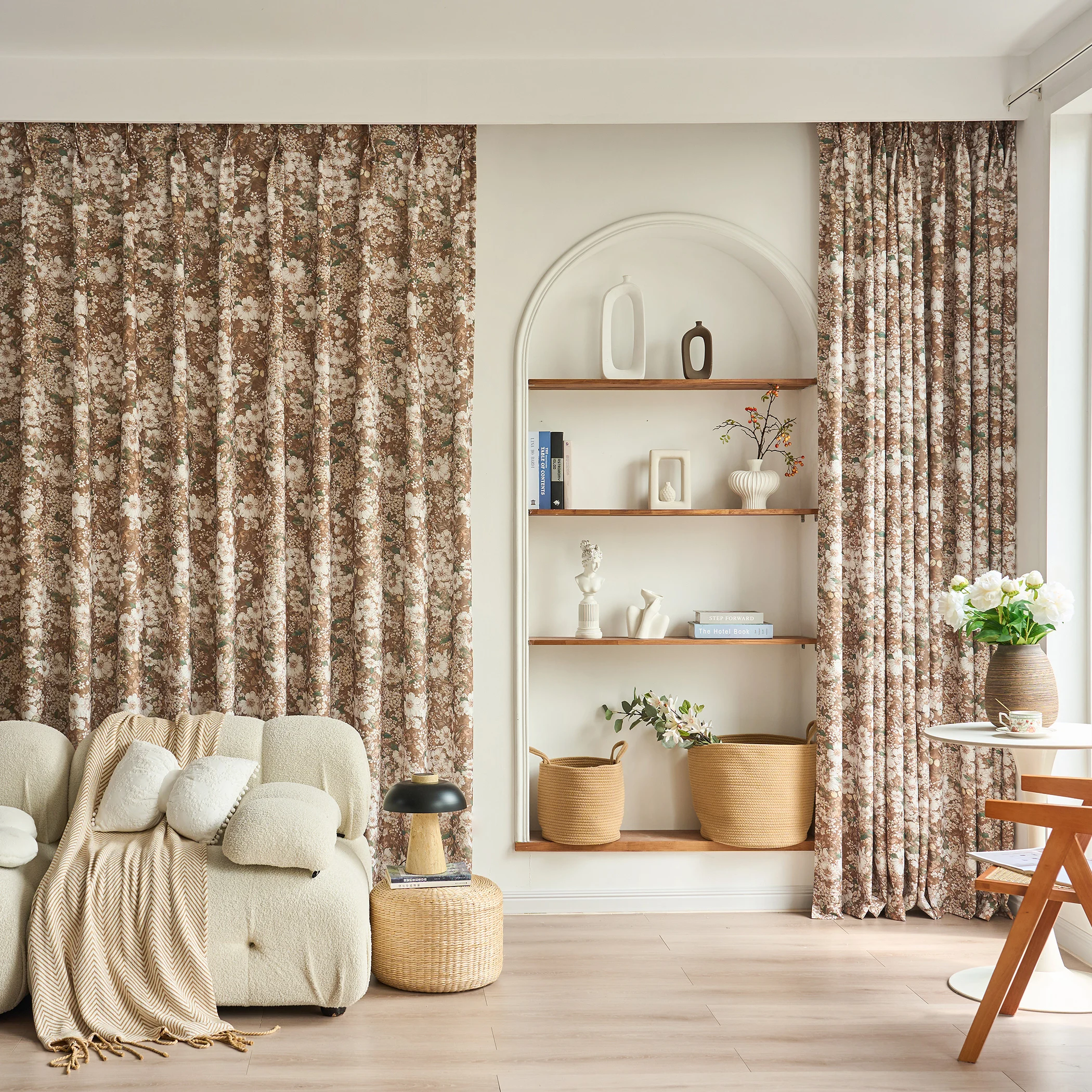 Semi Blackout Floral Print Curtains for Living Room Bedroom Retro Garden French Countryside Window Drapes Size Costom 1 PC