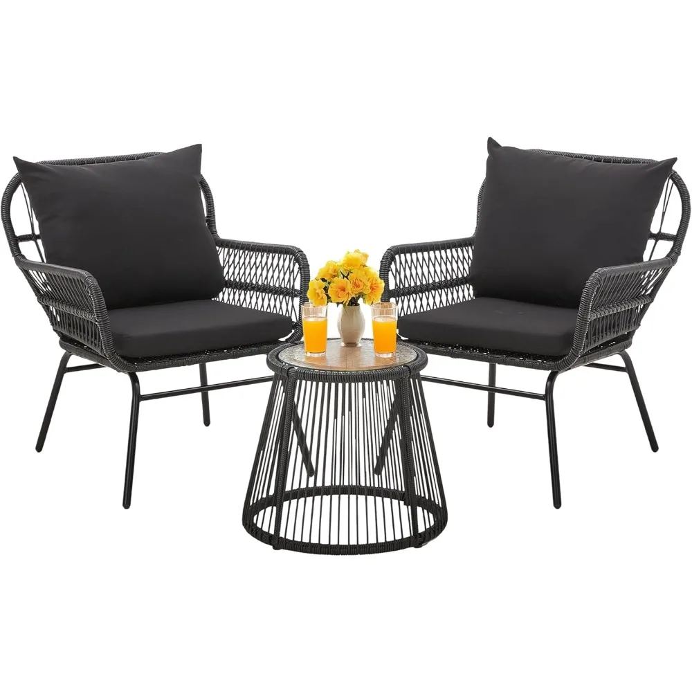 

3-Piece Outdoor Patio Furniture Set - 20" Wide Seating w/ 2" Thick Cushions, 14.2" Seat Height - Modern Boho Furniture for Gard