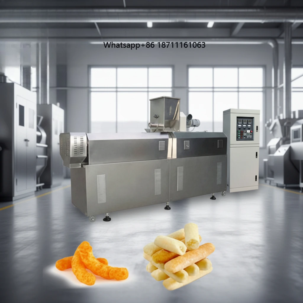 Full Automatic Twin Screw Stainless Steel Puffed Maize Corn Snack Extruder Machine Engine Motor for Flour Mill Production Line