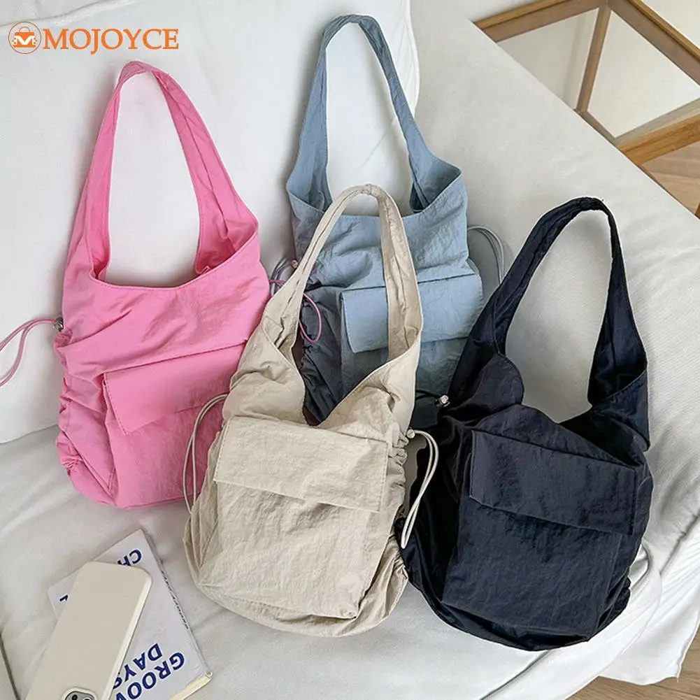 Fashion Lightweight Foldable Clutch Bag Women Drawstring Casual Shoulder Bag with Interior Zipper Pocket Large Capacity Tote Bag