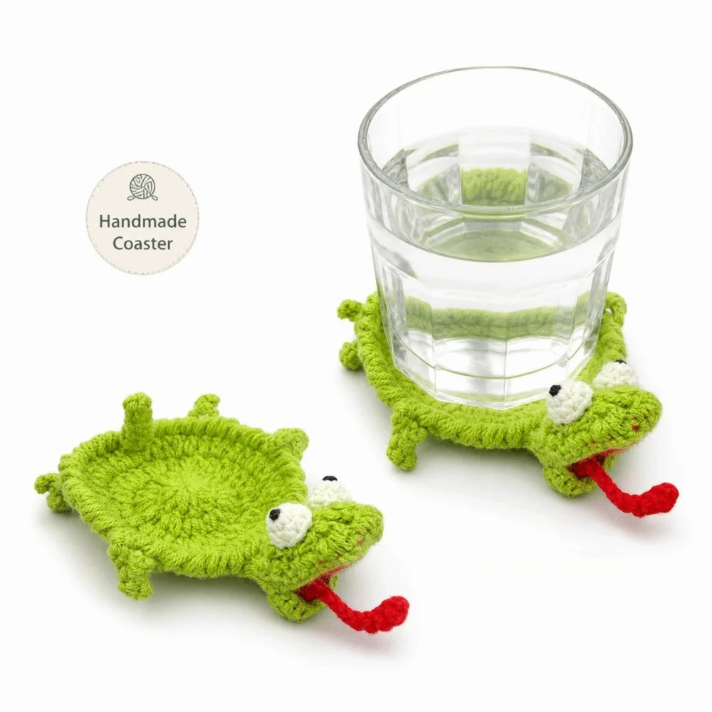 Lizard Shape Crochet Animal Coaster Decorative Drink Coaster Yarn Knitted Drink Coaster Cute Cartoon Style Textured Surface