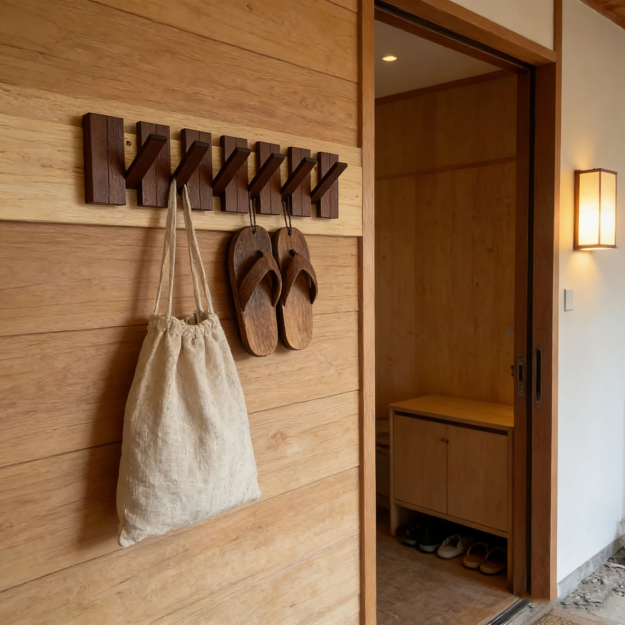A Wooden Coat Rack with 4/6 Hooks, Featuring a Wall-mounted Piano Key Design and Foldable Hooks,Multifunctional Household Hook