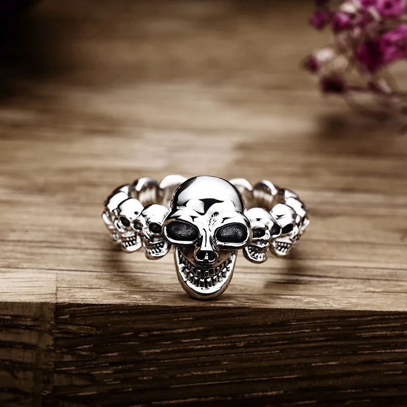 

Кольцо с черепом из стерлингового серебра S925, мужское индивидуальное кольцо на указательный палец с открытием, тайское серебро, винтажное потрепанное украшение