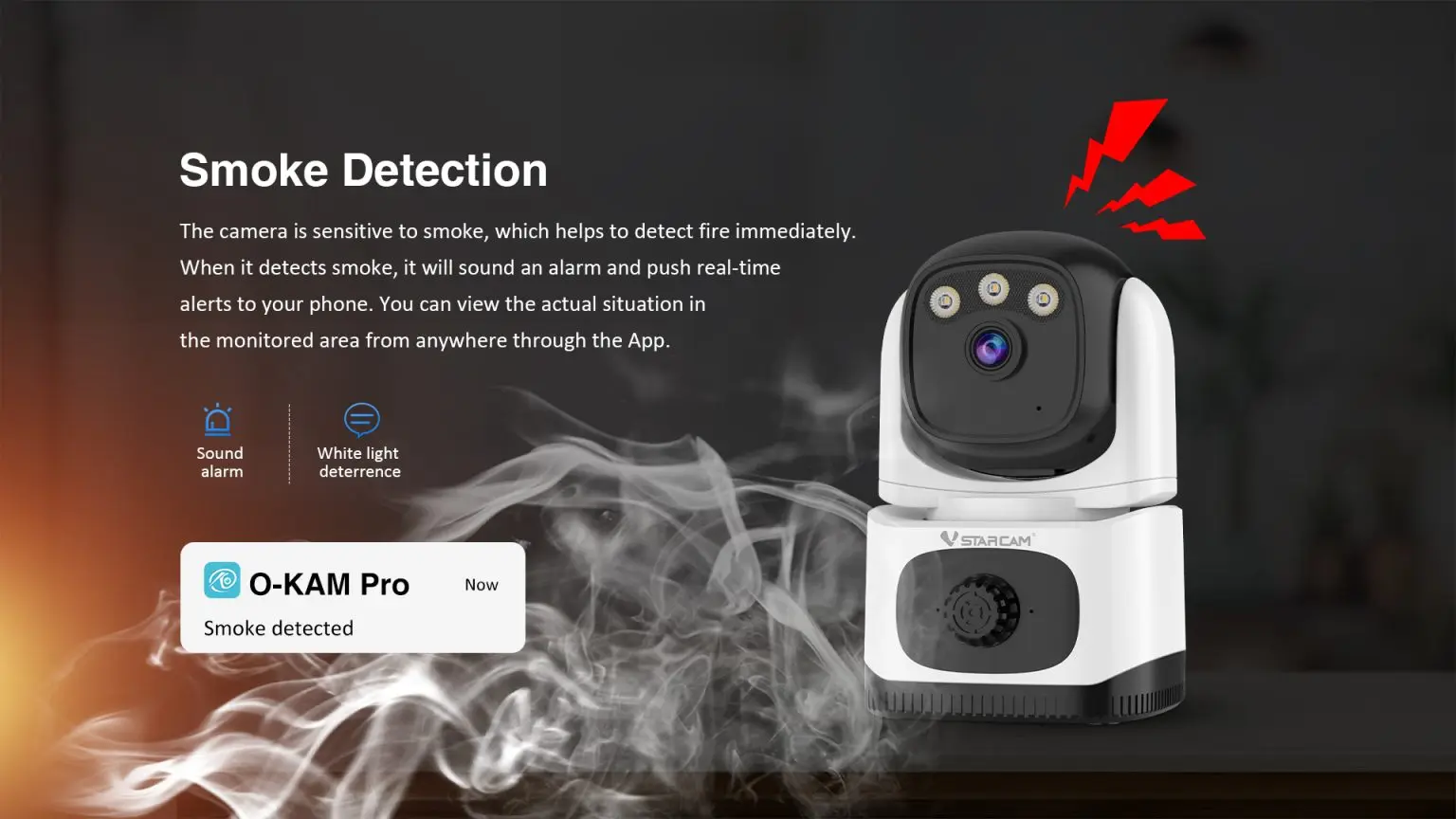 Imagem -03 - Vstarcam-smoke Alarm ip Câmera 3mp 1296p O-kam App Full Color Detector de Gás Combustível Home Security Cctv Baby Monitor