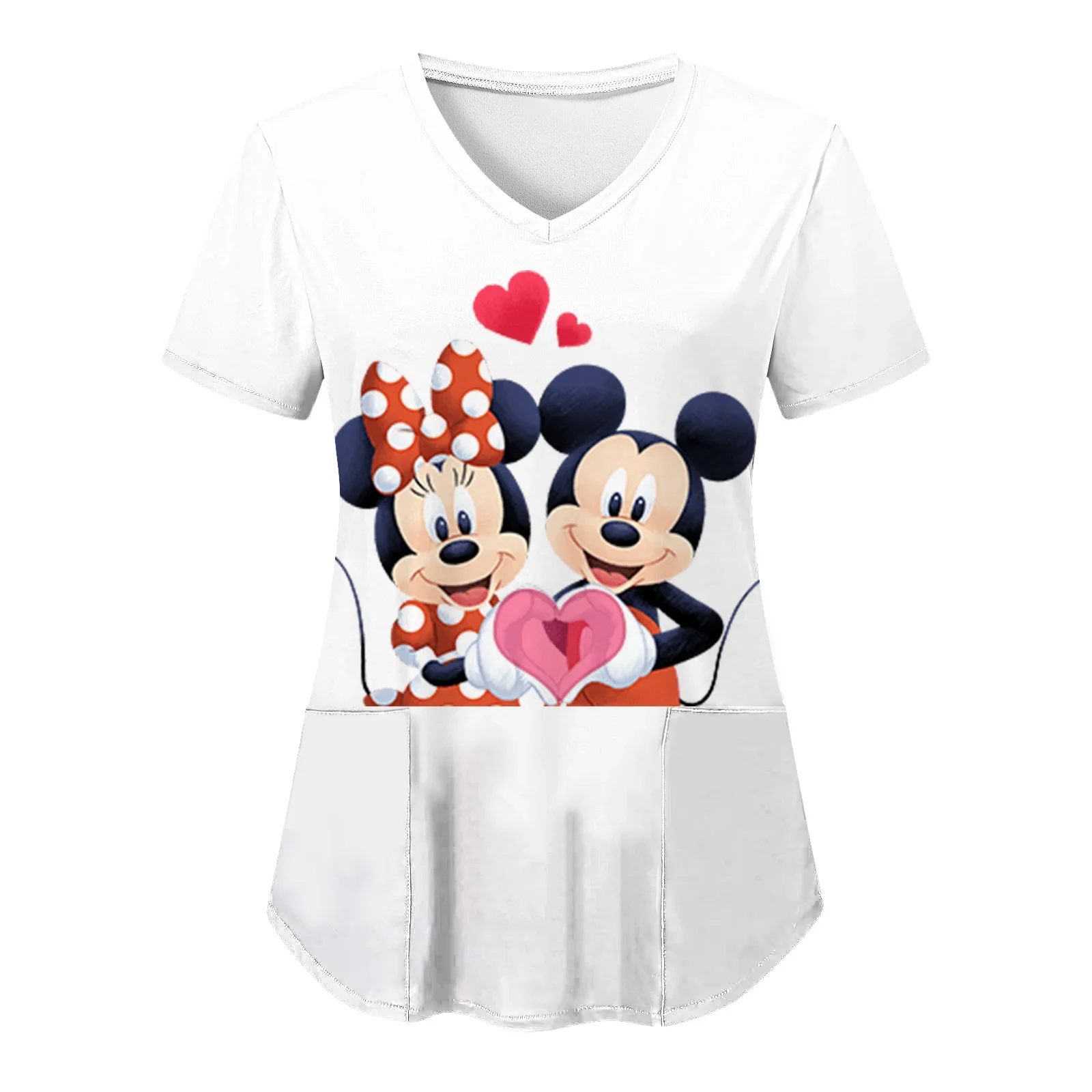 เสื้อT Mickeyเสื้อVคอเสื้อยืดพยาบาลเสื้อยืดDisney Topผู้หญิง 2025 โรงพยาบาลMinnie Mouseเสื้อผ้าผู้หญิงกระเป๋าTees